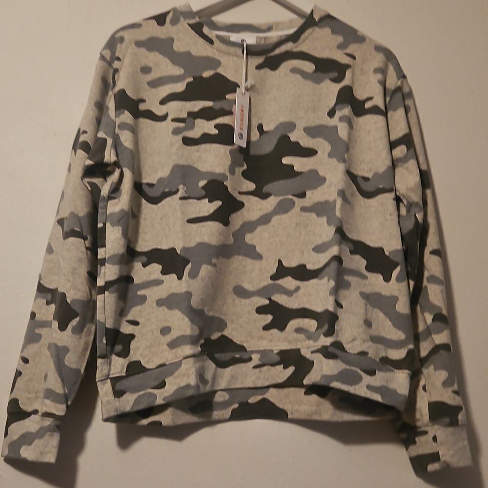 SUNDRY WOMAN crop SWEATSHIRT CAMO GRAY 1